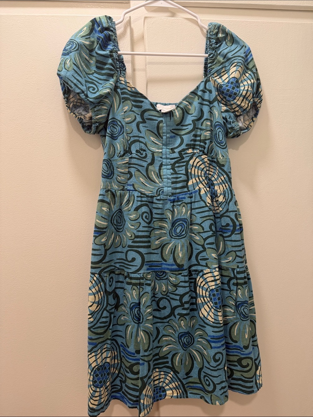 Women’s Blue Floral Puff-Sleeve Dress